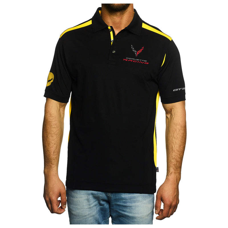 Corvette Racing Two-Tone Polo | Black/Yellow - On Figure Front