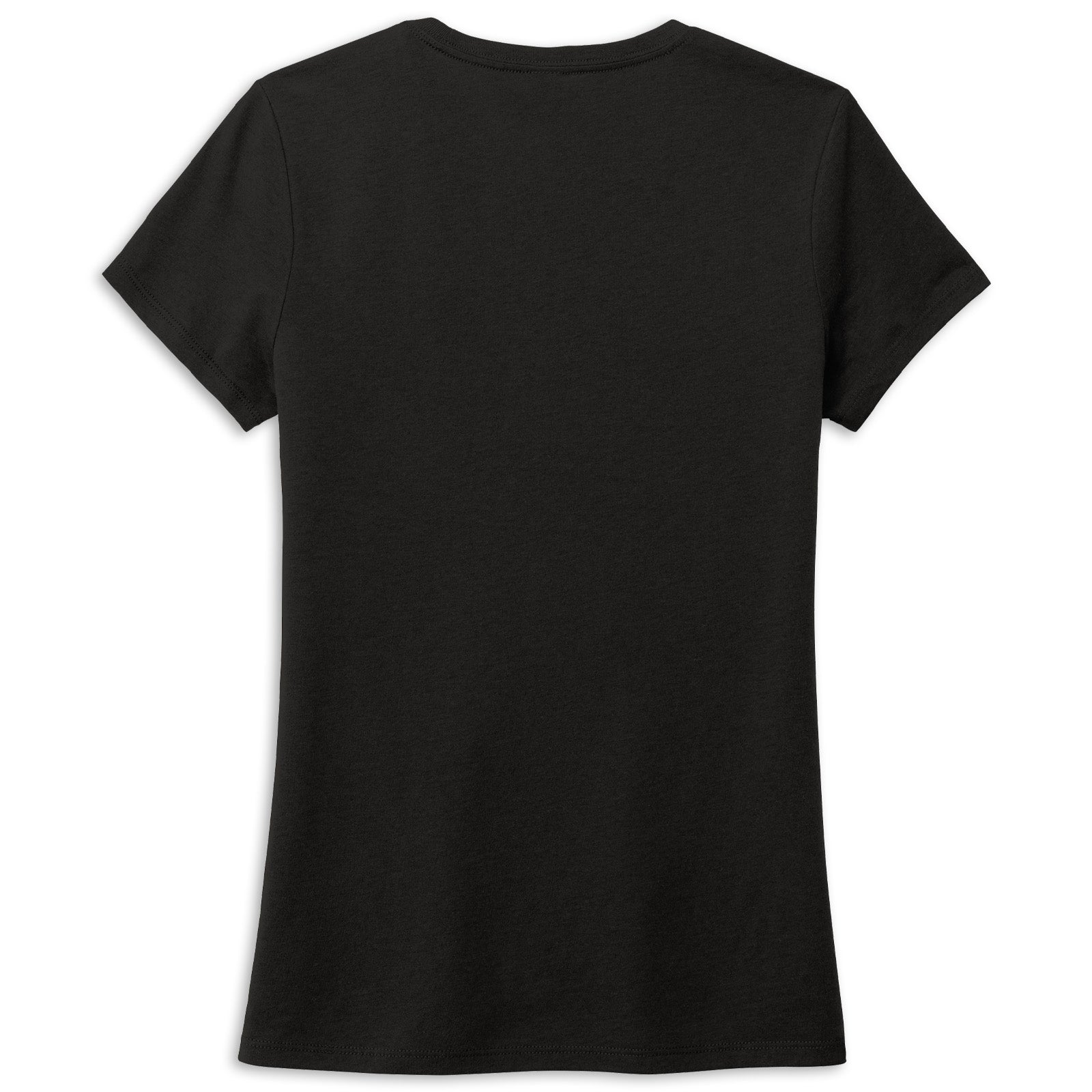 A black short-sleeve crewneck t-shirt shown from the back, photographed flat against a solid white background.