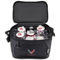 Soft Sided Waterproof 6-Can Cooler - Open with Ice and cans inside