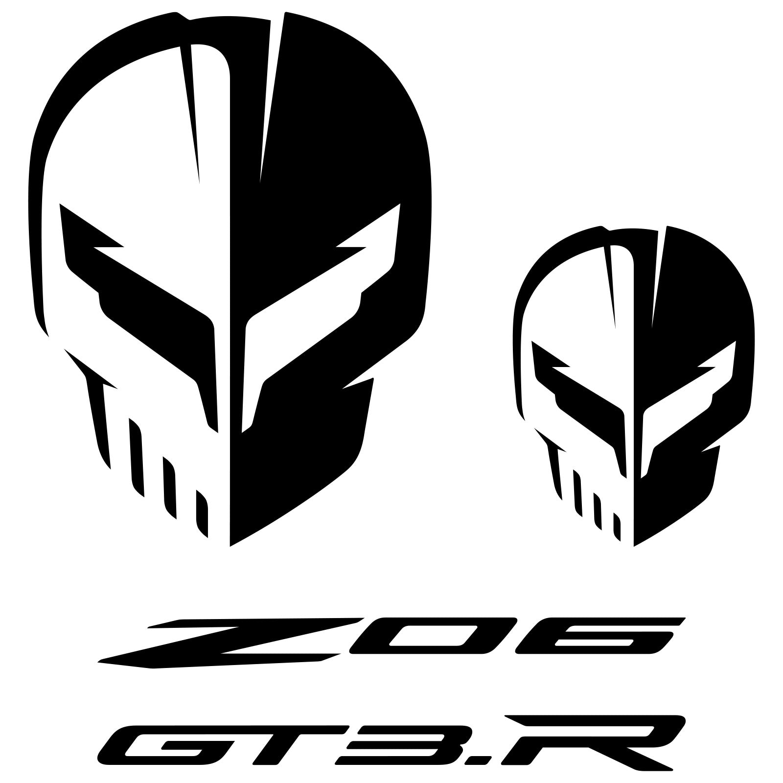 Black Corvette Racing automotive vinyl decals featuring: Jake Skull, Z06 and GT3.R logos