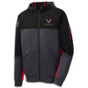 Colorblock Hooded Full Zip Jacket | Black/Graphite/Red - 3/4 View Front