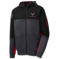 Colorblock Hooded Full Zip Jacket | Black/Graphite/Red - 3/4 View Front