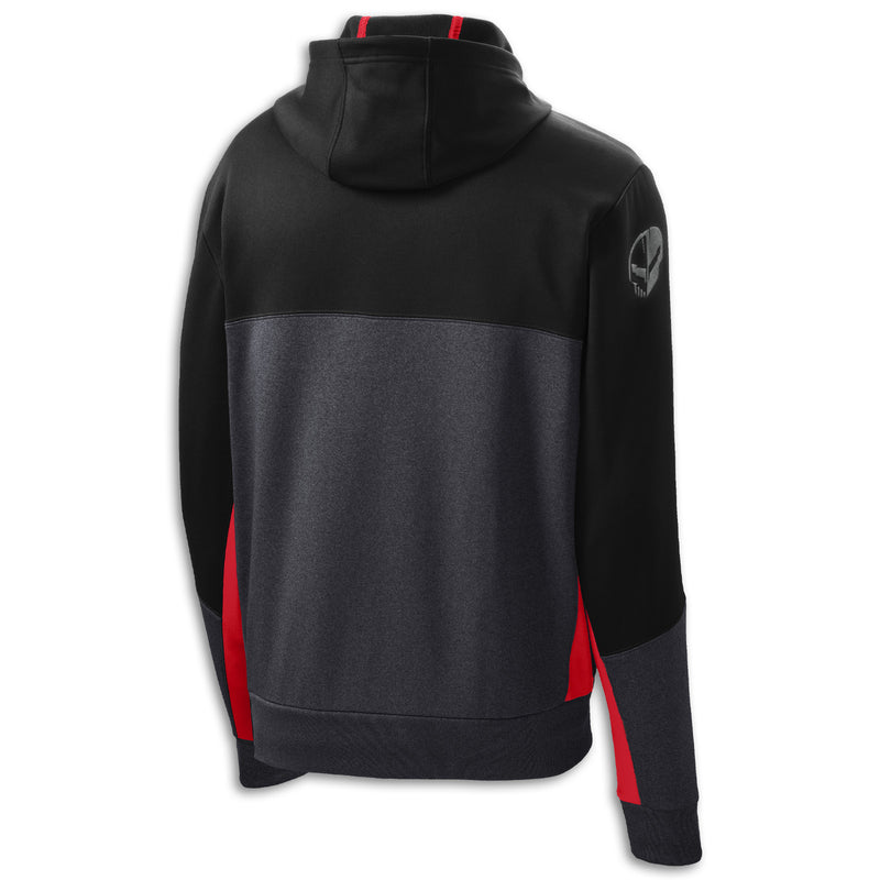 Colorblock Hooded Full Zip Jacket | Black/Graphite/Red - 3/4 View Back