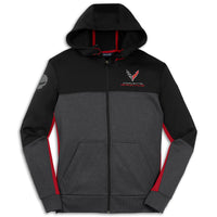 Colorblock Hooded Full Zip Jacket | Black/Graphite/Red - Front