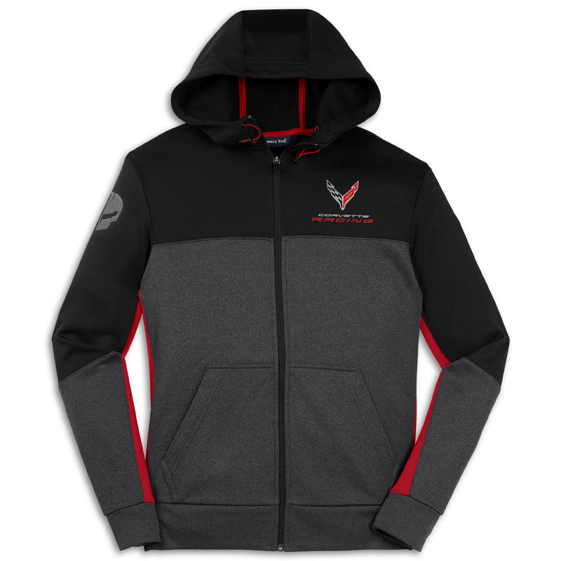 Colorblock Hooded Full Zip Jacket | Black/Graphite/Red - Front