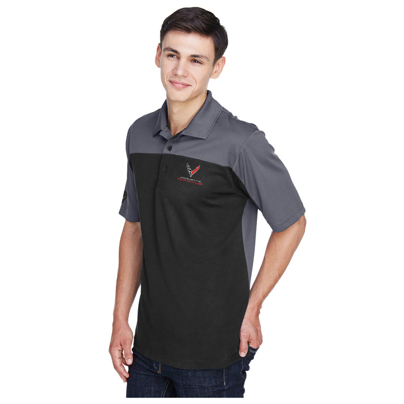 Colorblock Performance Polo | Black/Carbon - On Figure 3/4 View