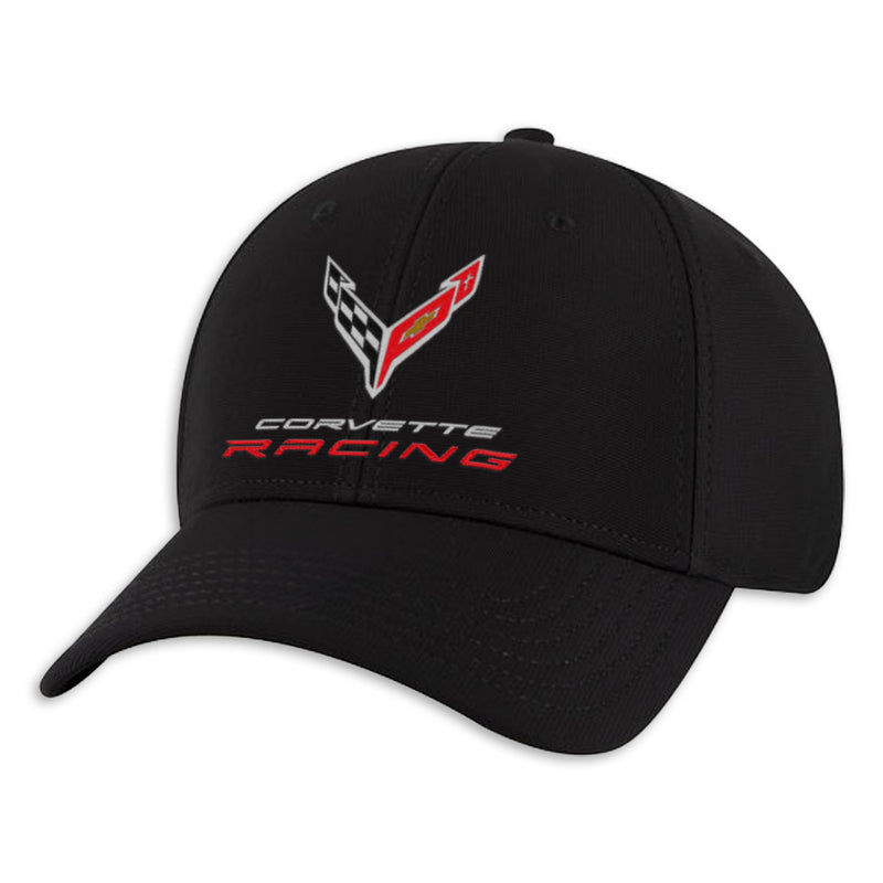 Corvette Racing Cap, Black, With Crossed Flags Logo