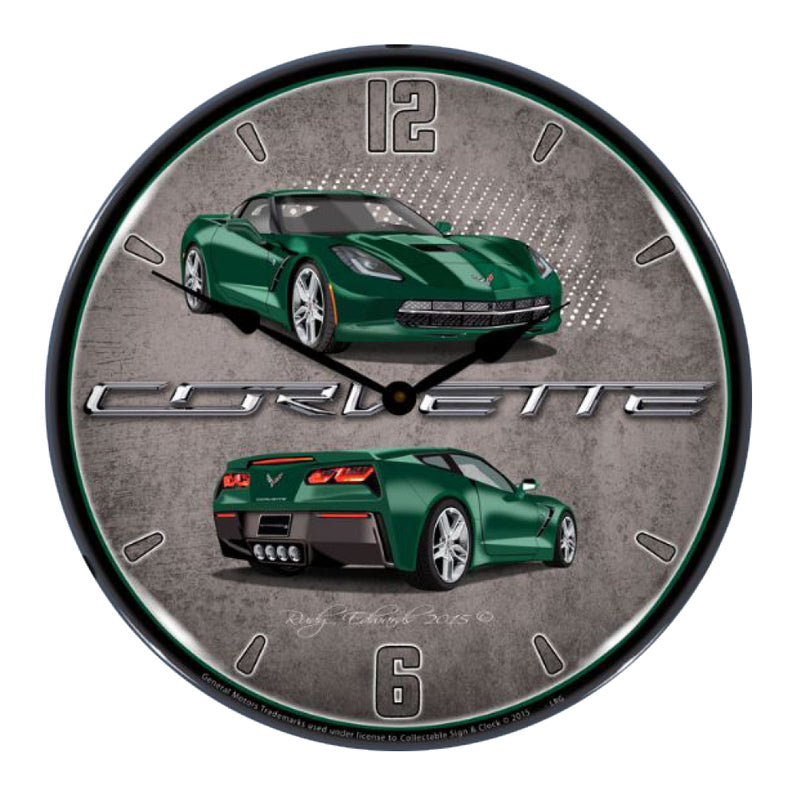 Corvette C7 Stingray | 14" LED Backlit Clock | Lime Rock Green