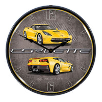 Corvette C7 Stingray | 14" LED Backlit Clock | Velocity Yellow