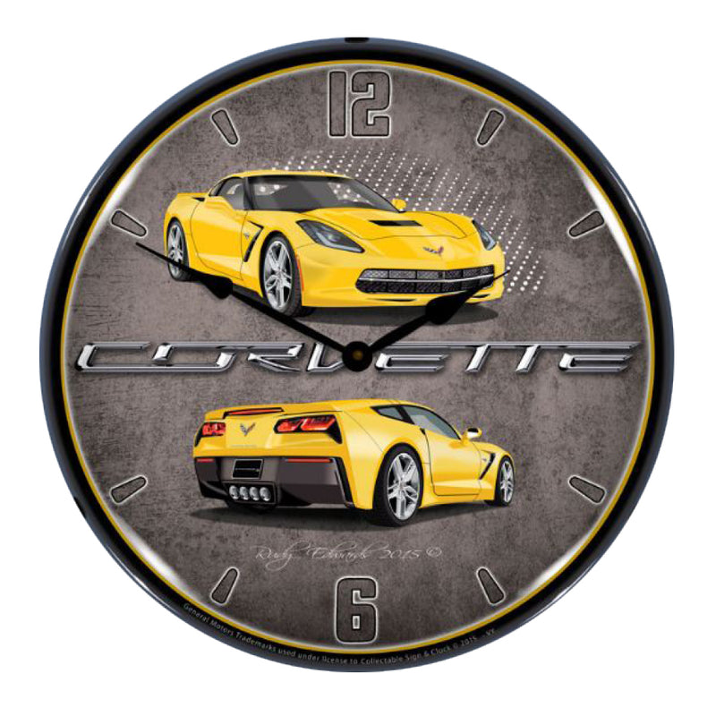 Corvette C7 Stingray | 14" LED Backlit Clock | Velocity Yellow