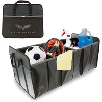 C6 Corvette Trunk Caddy | Black - Opened and Closed Composite Image