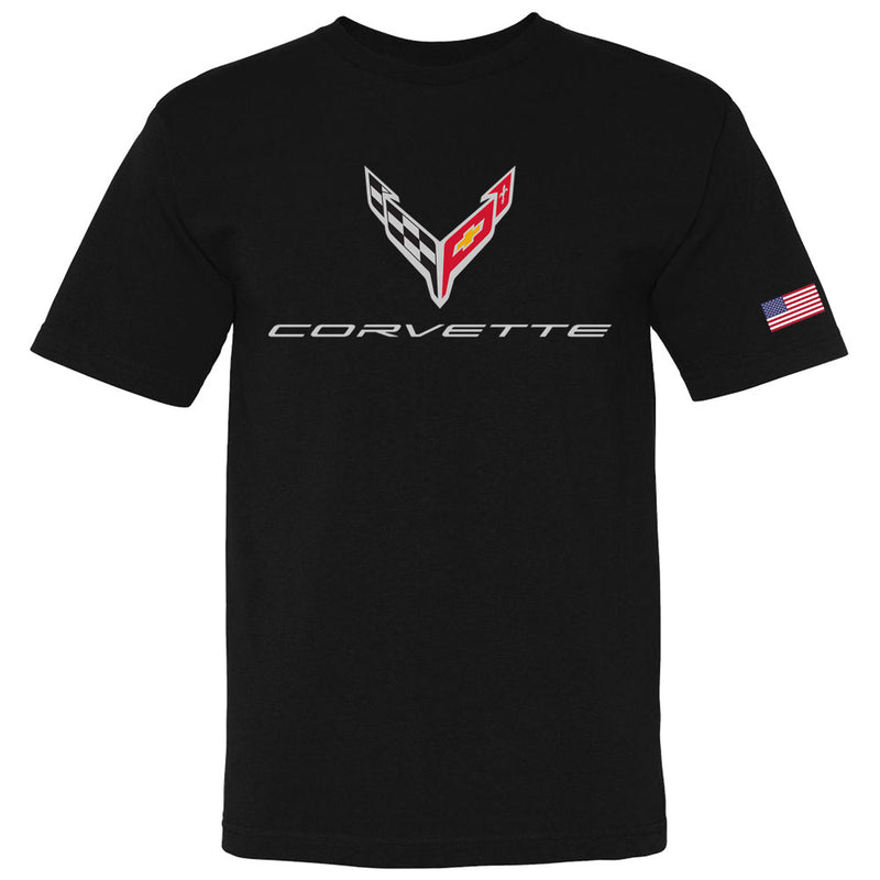 C8 Corvette USA Made | Crossed Flags Black Tee