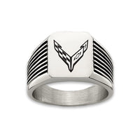 C8 Corvette Stainless Steel | Grooved Emblem Ring - Front