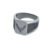 C8 Corvette Stainless Steel | Grooved Emblem Ring - Left