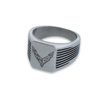 C8 Corvette Stainless Steel | Grooved Emblem Ring - Left