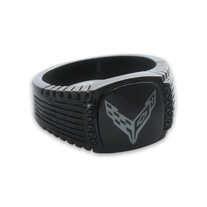 C8 Corvette Emblem | Black CZ Signet Ring