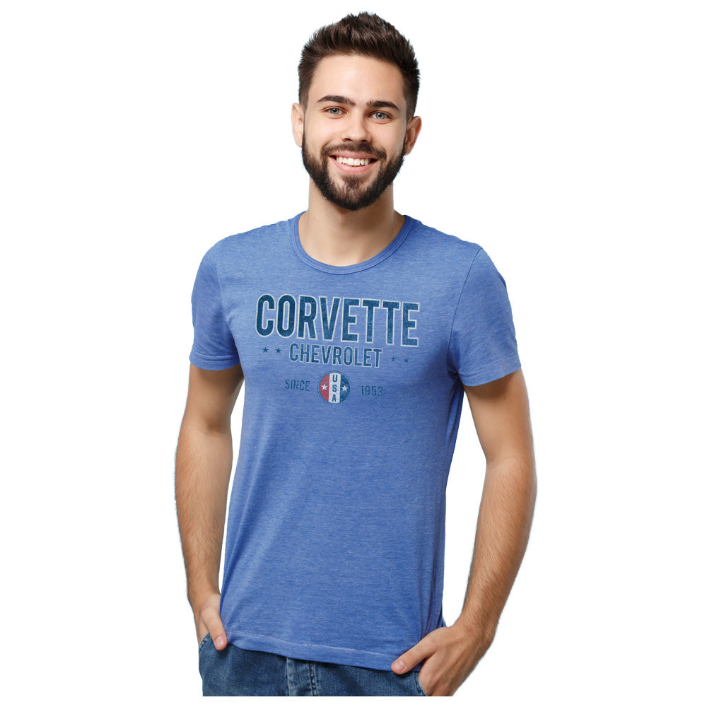 Corvette USA Vintage Tee | Heather Royal - On Figure