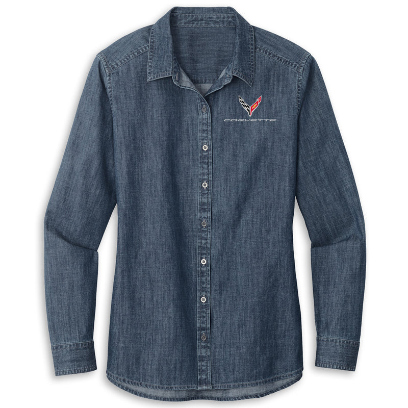 C8 Corvette Ladies | Denim Button-Down - Front