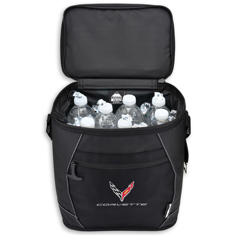C8 Waterproof | 12 Can Cooler - Open with ice and bottles of water inside.
