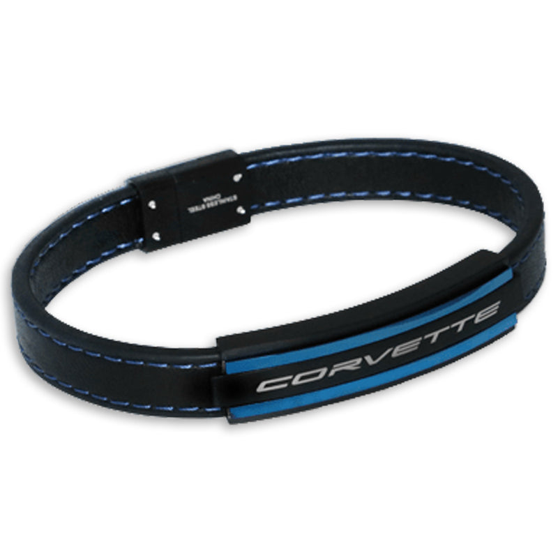 C8 Corvette Signature | Black Leather Bracelet