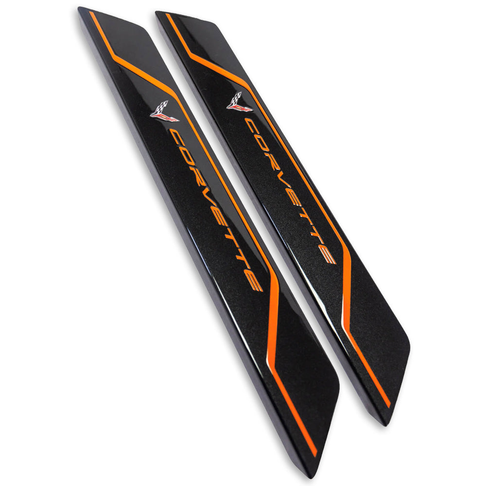 C8 Color-Matched Corvette | Door Sill Plate Covers - Amplify Orange Tintcoat