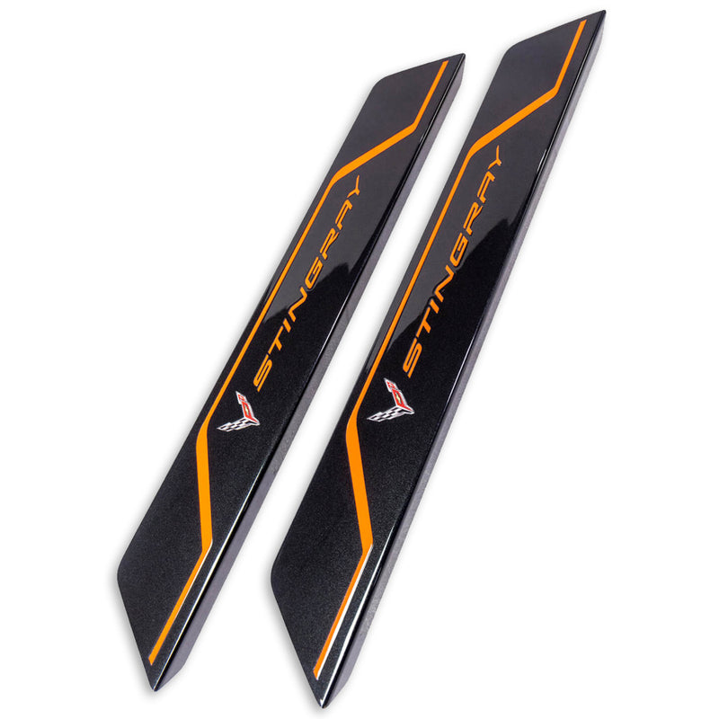 C8 Color-Matched Stingray | Door Sill Plate Covers - Amplified Orange
