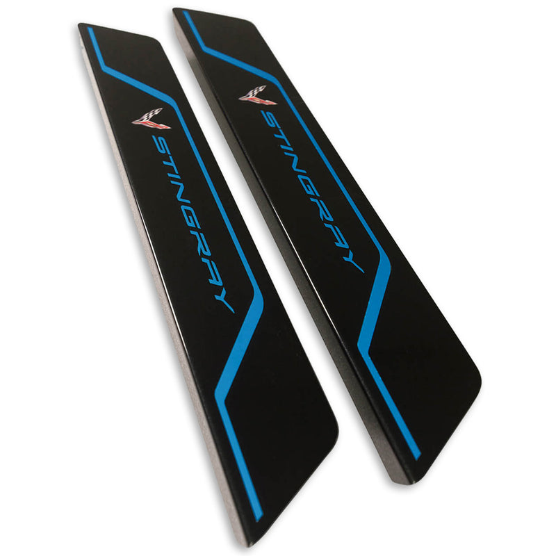 C8 Color-Matched Stingray | Door Sill Plate Covers - Rapid Blue