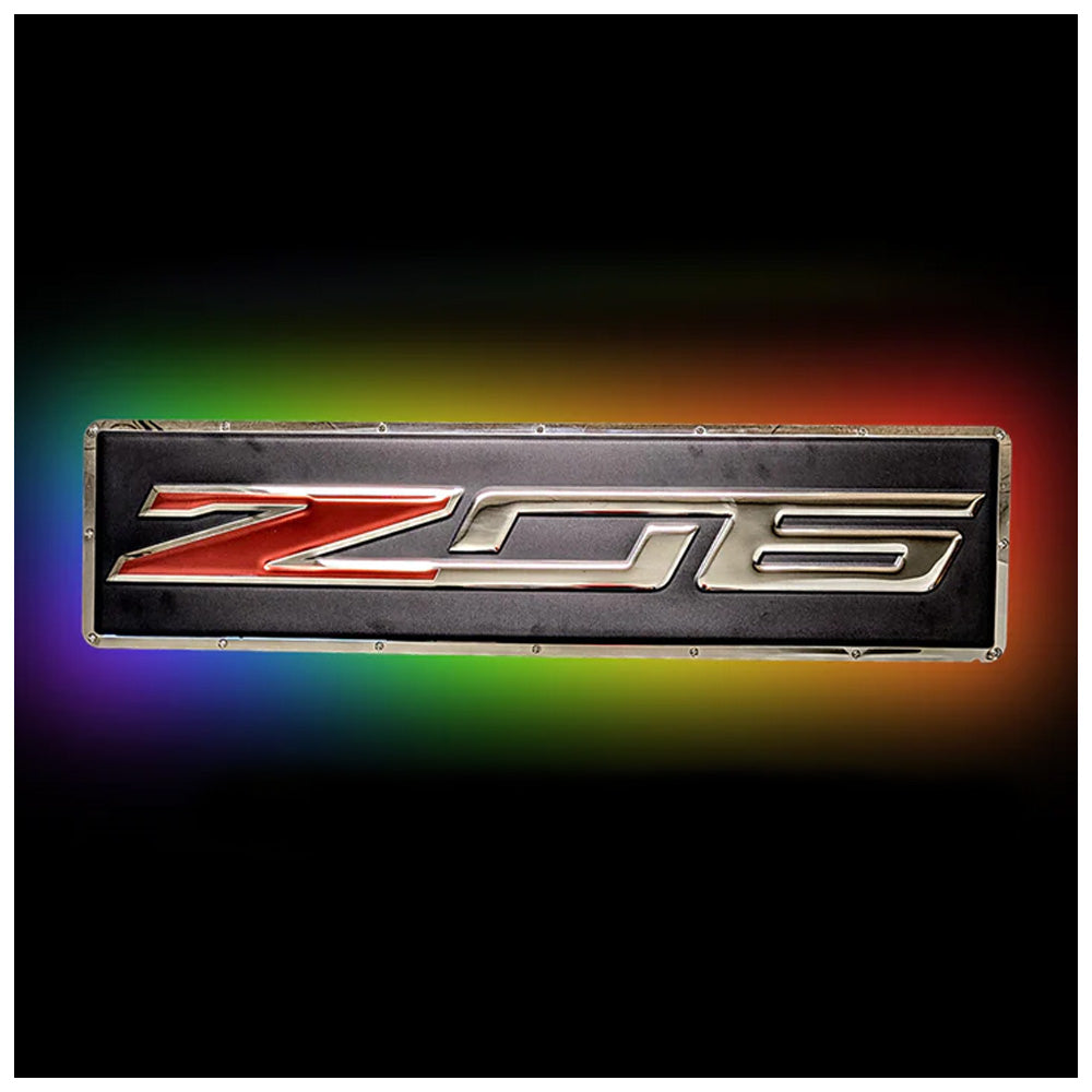 Corvette C7 Z06 Metal Sign - in the dark with LED lights on