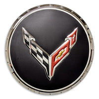 Corvette C8 Flags Circle Metal Sign - Front
