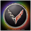 Corvette C8 Flags Circle Metal Sign - In the dark with LED lights on