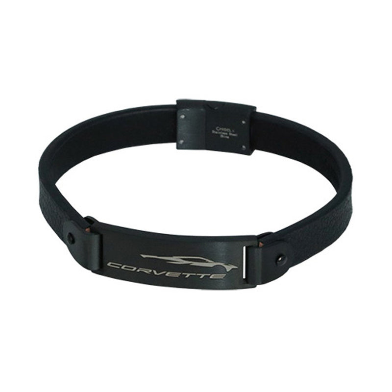 C8 Corvette Profile Leather Bracelet | Black 8.5"