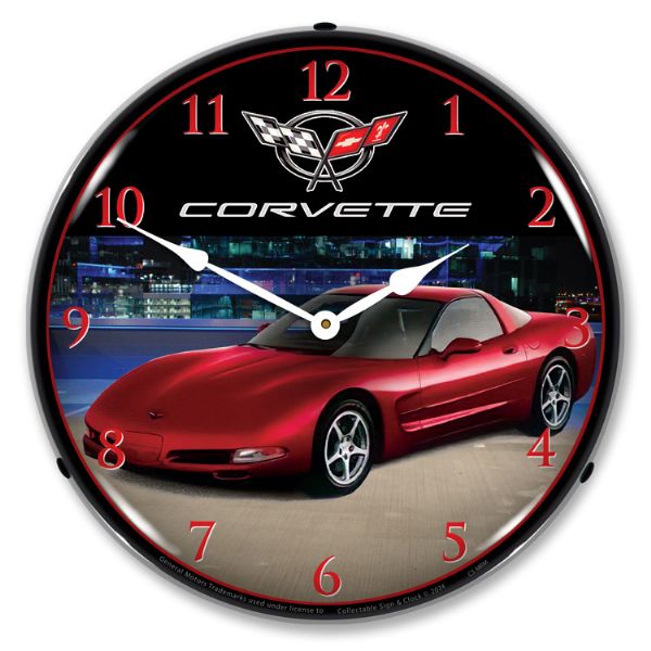 Corvette C5 | LED Backlit Clock - Magnetic Red Metallic
