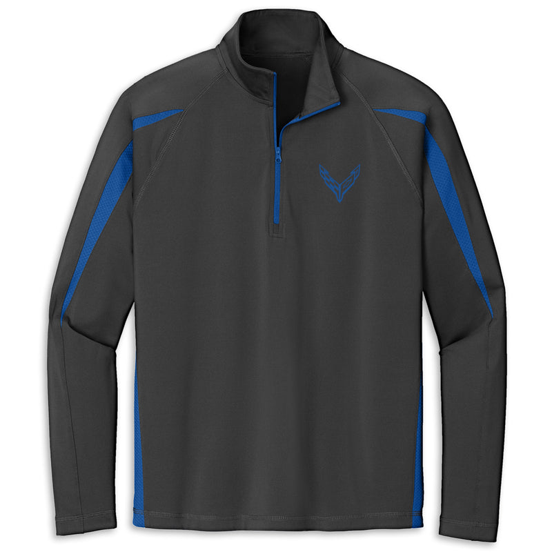 Corvette C8 Colorblock Quarter-Zip | Charcoal Gray/True Royal - Front