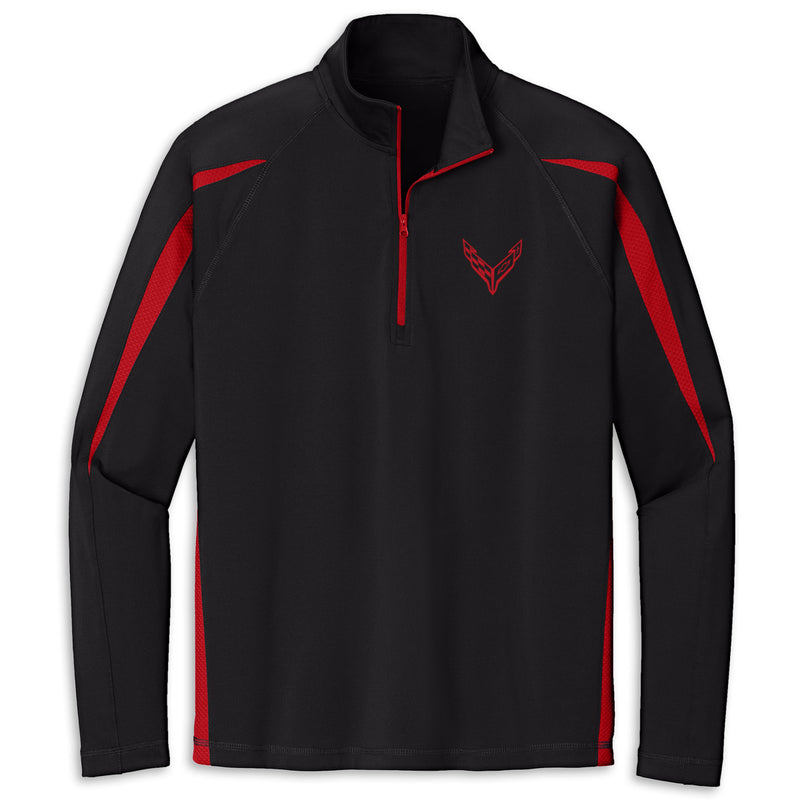 Corvette C8 Colorblock Quarter-Zip | Black/Red - Front