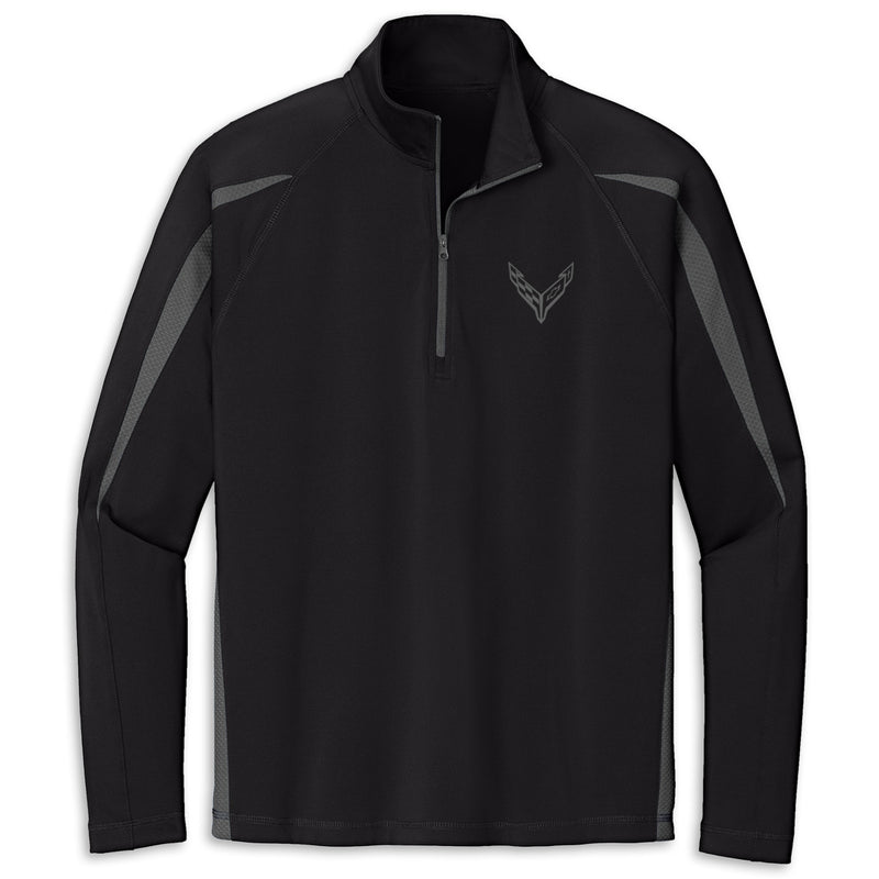 Corvette C8 Colorblock Quarter-Zip | Black/Charcoal Gray - Front