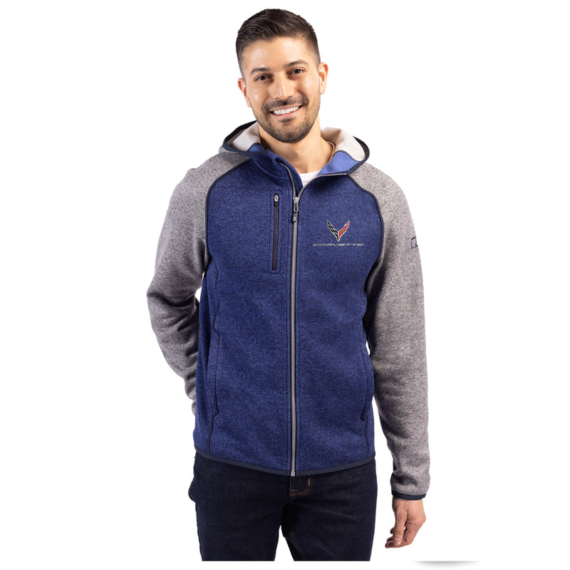 Cutter & Buck Hooded Fleece | Tour Blue/Polished Heather - On Figure Front