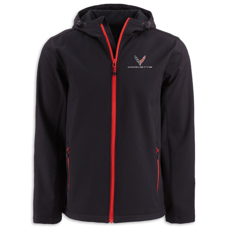 Front - Corvette Softshell Hooded Jacket | Black/Red