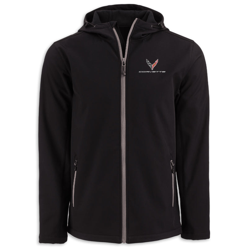 Front - Corvette Softshell Hooded Jacket | Black/Pure Slate