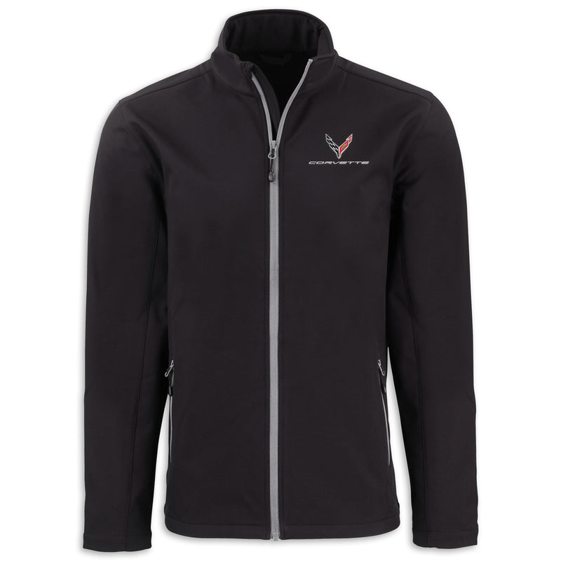 Front - Corvette Full-Zip Softshell Jacket | Black/Pure Slate