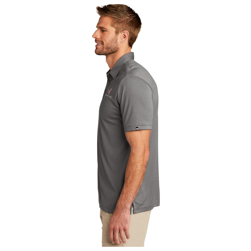 TravisMathew Performance Polo | Quiet Shade Gray Heather - On Figure Side