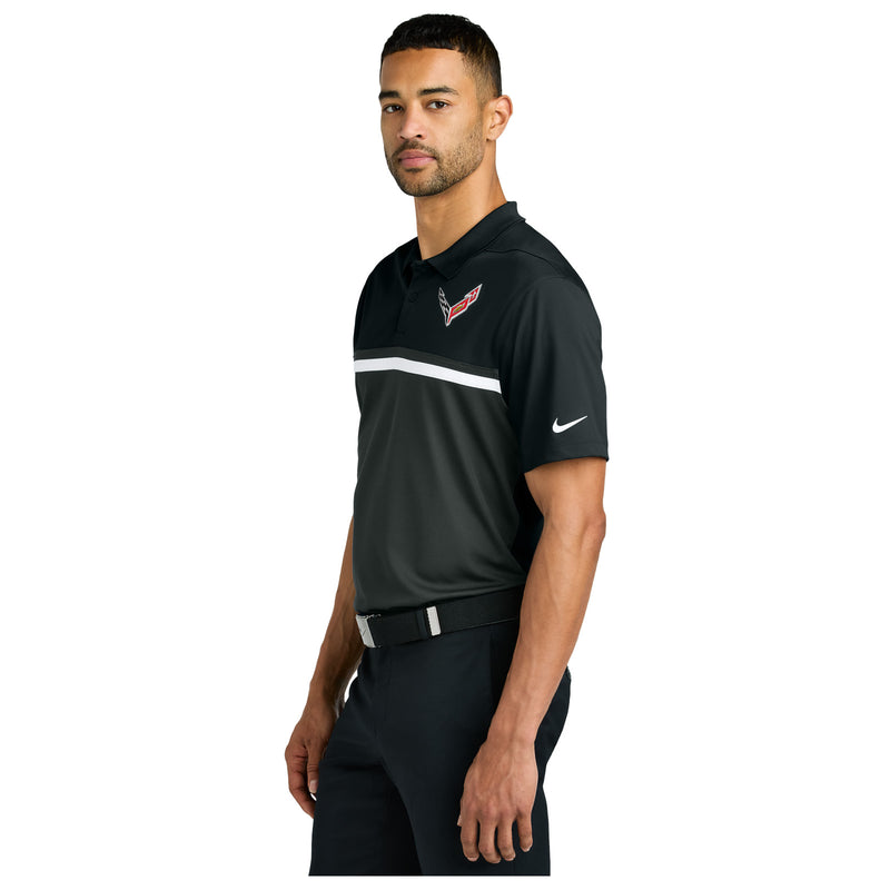 Nike Dri-FIT Colorblock Polo | Black/Gray/White - On Figure 3/4 View