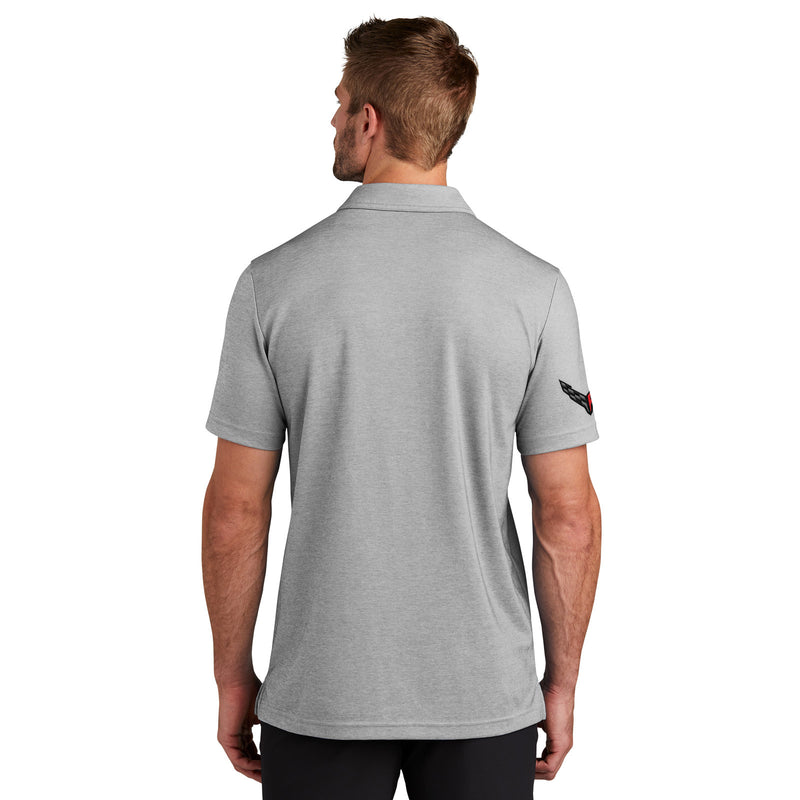 TravisMathew Chest Stripe Polo | Quiet Shade Gray Heather - On Figure Back