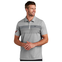TravisMathew Chest Stripe Polo | Quiet Shade Gray Heather - On Figure Front