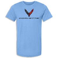 C8 Corvette Crossed Flags Tee | Carolina Blue - Front