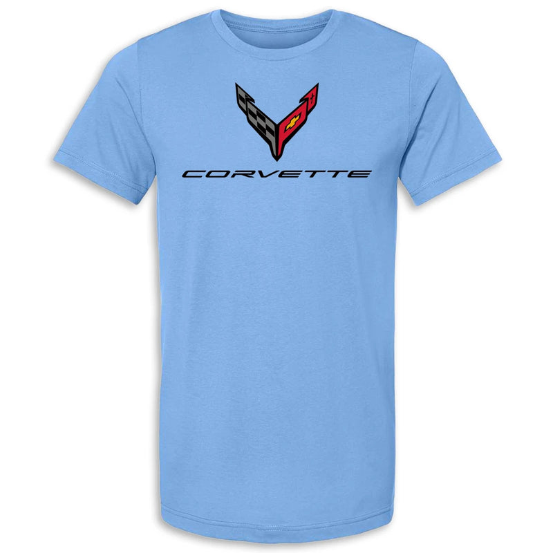 C8 Corvette Crossed Flags Tee | Carolina Blue - Front