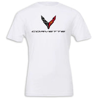 C8 Corvette Crossed Flags Tee | White - Front