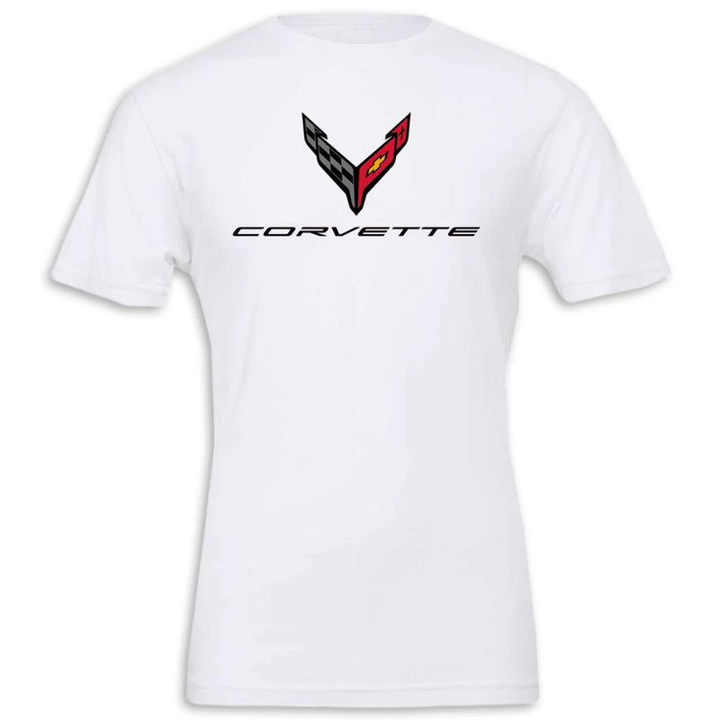 C8 Corvette Crossed Flags Tee | White - Front