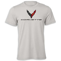 C8 Corvette Crossed Flags Tee | Solid Athletic Gray - Front