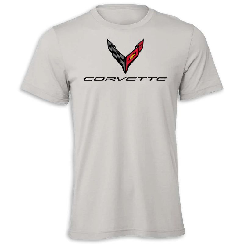 C8 Corvette Crossed Flags Tee | Solid Athletic Gray - Front