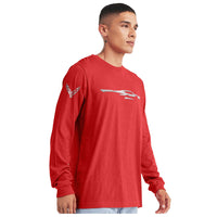 Car Gesture Long Sleeve Tee | Heather Red - On Figure 3/4 View